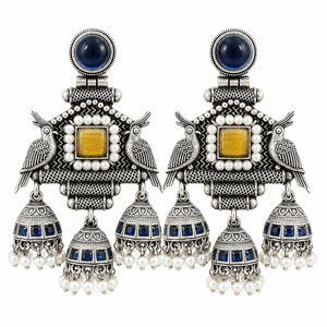 Oxidised <b>Silver</b> Banjara Jhumka <b>Earrings</b> Stylish Long Bohemian Design Wedding Looks Fashion Jewelry Women's Wholesale Supplier - Product Image 2