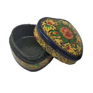 Boîte ronde décorative en papier mâché du Cachemire, peinte à la main avec des motifs floraux, boîte de rangement pour bijoux - Product Image 5