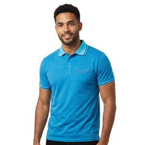 เสื้อโปโลผู้ชายสีน้ำเงิน ผ้าฝ้าย แขนสั้น ปักโลโก้ สวมใส่สบายๆ - Product Image 3