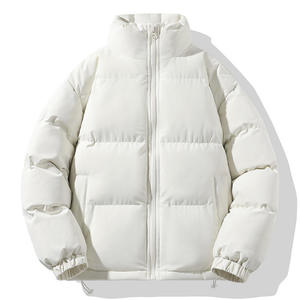 Unisex <b>White</b> Puffer <b>Jacket</b> With Stand-Up Collar Zipper Closure Windproof Synthetic Fill Adult Size - Product Image 1