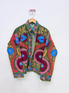 Manteau en velours brodé, col mandarin, manches longues, motif floral, style bohème, vêtements décontractés d'automne pour femmes adultes - Product Image 4