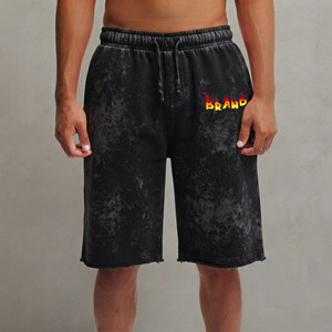 Pantalones cortos para hombre personalizados, 100% algodón lavado, ecológicos, con bolsillos laterales, transpirables, de corte holgado, con logo impreso DTF personalizado. - Product Image 4