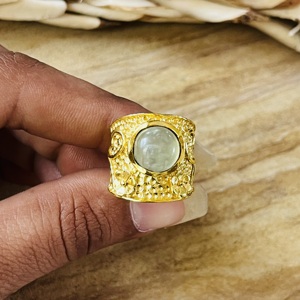 High Demand Market Favorite <b>Ring</b> Prehnite Flower Texture Brass <b>Ring</b> Gold Plated <b>Chunky</b> Boho <b>Ring</b> Wholesale <b>Ring</b> For Women - Product Image 6