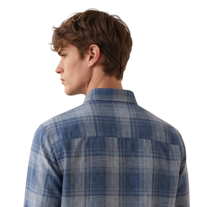 Chemise en flanelle à carreaux bleu denim pour homme, manches longues, boutonnée, chemise décontractée à carreaux, tissu brossé doux, streetwear quotidien - Product Image 4