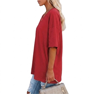 Camisetas de Cuello Redondo Holgadas y Oversize para Mujer, Tejidas, Lisas, Transpirables, de Alta Calidad, 65% Algodón, 35% Poliéster, Estilo Urbano - Product Image 4