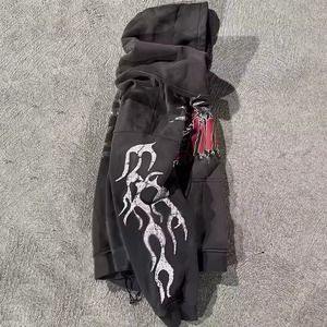 Sweat à capuche streetwear pour homme personnalisé en molleton 100% coton, style rétro délavé, imprimé 3D avec strass, coupe lourde, effet délavé à l'acide - Product Image 2