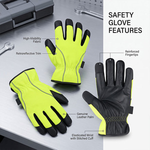 Guantes de Mecánico de Cuero Liso de Piel de Vaca, con Pantalla Táctil, para Dedo Índice y Pulgar, de Seguridad Industrial, Antideslizantes y que Absorben la Humedad - Product Image 4
