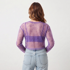 Manufacture <b>Sheer</b> Mesh Crop <b>Tops</b> Women 100% Polyester <b>Long</b> <b>Sleeve</b> Transparent Crop <b>Top</b> Women Sexy Party Club See Through <b>Tops</b> - Product Image 2