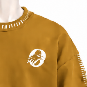 Sweat-shirt à col rond pour homme, jaune moutarde, avec bordure cousue, effet usé, coupe ample, manches longues, pull décontracté, streetwear, haut tendance - Product Image 5