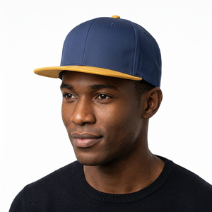 Unisex 6-Panel Snapback Cap <b>Navy</b> Blue With Yellow Brim Solid Color Street Style Fitted Baseball <b>Hat</b> Adult Casual Wear - Product Image 6