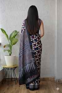 Sari en soie modal uni et imprimé, tissu doux, idéal pour les occasions spéciales - Product Image 3