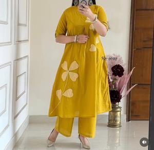 Conjunto de 2 Piezas de Algodón con Parches para Mujer, Ropa Casual, Conjunto de 2 Piezas de Algodón Puro, Kurta y Pantalón - Product Image 3