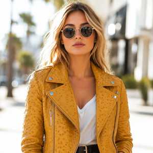 Veste en cuir embossé pour femme, style moto, Leather Spot |   Veste de motard en cuir véritable faite à la main |   Manteau de moto d'hiver de luxe - Product Image 3