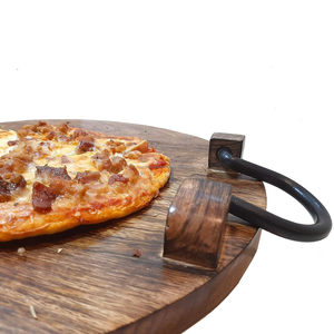 ชุดเขียงไม้ทรงกลมสไตล์วินเทจพร้อมที่จับโลหะสีดำสำหรับตกแต่งในอินเดีย - Product Image 3