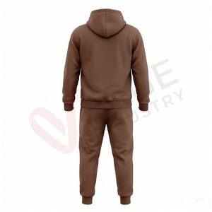 Ensemble de survêtement à capuche marron pour homme, manches longues, couleur unie, respirant, décontracté, pour l'automne, coupe classique, 100% coton - Product Image 2