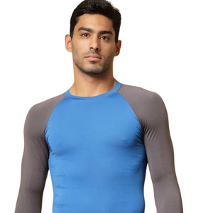 Two Tone Mens <b>Long</b> <b>Sleeve</b> <b>Compression</b> <b>Shirt</b> O Neck Raglan Quick Dry Polyester Body Fit Training Basewear Private Label Suppliers - Product Image 4