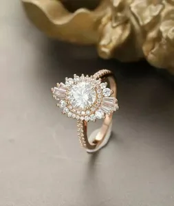 2Ct Round Cut <b>Simulated</b> <b>Diamond</b> Women's Engagement Ring 14K Yellow Gold Plated - Product Image 2