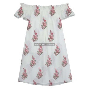 Robe en coton imprimée à la main, épaules dénudées, coupe cœur, élégante, vintage, avec fente haute - Product Image 5