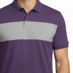 OEM Men's purple Polo Shirt with grey Contrast Chest Panel Short Sleeve Breathable Performance Fit Casual Golf Polo T-Shirt - Product Image 3