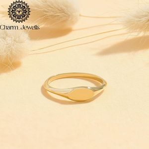 Anillo Minimalista de Oro Amarillo Charm_Jewells, Unisex, para Uso Diario, Diseño Ovalado Simple - Product Image 2