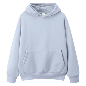 Sweat-shirt à capuche unisexe bleu clair, coupe ample, en coton French Terry, décontracté, avec poche avant, pour l'automne - Product Image 2
