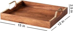 Wooden <b>tray</b> with gold metal handles modern design durable construction perfect for kitchen dining serving <b>snacks</b> drinks - Product Image 5