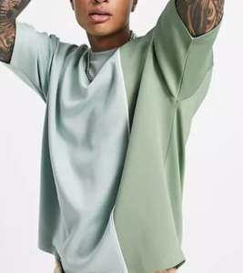 Wholesale High Quality Men's Cotton T <b>Shirt</b> Custom Logo Printed Two Tone Green T <b>Shirt</b> Oversize Men <b>Patchwork</b> Round Neck T-<b>shirt</b> - Product Image 1