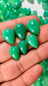 Natural Chrysoprase Pear Cabochon | Green Chrysoprase Loose Gemstone | Polished Round Cab | Jewelry Making <b>Stone</b> | Ring Pendant - Product Image 1
