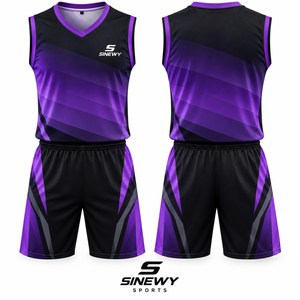 Ensemble de maillot de basket SINEWY, couleur dégradée, sans manches, col en V, polyester respirant, vêtements de sport unisexes pour adultes - Product Image 3