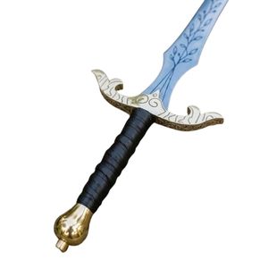 Espada de Acero Fantasía con Hoja Azul y Mango de Cuero con Patrón de Hojas, Punta Caída, Borde Recto, Arma Decorativa OEM - Product Image 3