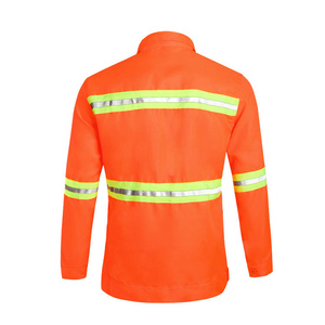 Unisex Orange Breathable Cotton High Visibility Workwear <b>Jacket</b> and Pants Set with Reflective Stripes for Safety Use - Product Image 3