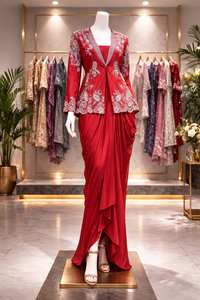 Conjunto de Chaqueta y Saree de Seda de Invierno 2026, Diseño Moderno, Bordado, Protección Solar, Sin Arrugas, para Fiestas - Product Image 3