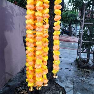 Décoration de mariage indien guirlande de souci artificielle avec cloches fleur artificielle chaîne Mehndi Haldi décor guirlande - Product Image 5