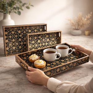 Organizador de Cocina, Bandeja Rectangular de Madera de Mango, Bandeja de Servir de Madera Impresa para Decoración del Hogar y Utensilios de Cocina al Precio Más Bajo - Product Image 5