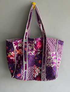 Quilted Cotton Tote Bag Patchwork Floral Shoulder Handbag Zipper Closure Large Capacity for Shopping Travel gift for her - Product Image 1