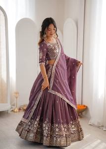 Lehenga Grand Flair Spécial Célébration en Soie Lourde Brodée, Doublure Micro Douce avec Broderie de Fil et de Paillettes, Conçu pour les Femmes - Product Image 4