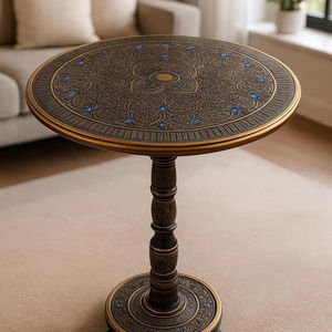 Mesa de Centro Clásica Moderna de Arte en Laca Real Hecha a Mano con Diseño Floral Único y Estructura de Madera Sólida para Sala de Estar - Product Image 1