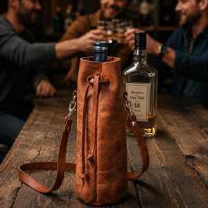Porte-vin en cuir véritable du fabricant, étui de présentation de bouteille de vin gravé sur mesure, sac de transport pour boissons en cuir de haute qualité LEB-0082 - Product Image 6