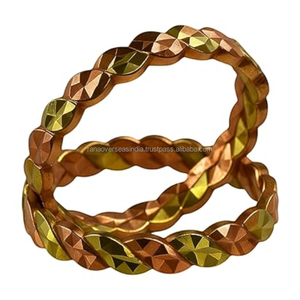 <b>Copper</b> Finger Ring Handmade Twisted Leaf Wave Pattern Faceted Two Tone Vintage Fashion Ring for Men and Women - Product Image 1