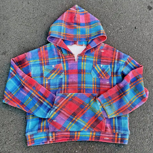 Sweat-shirt à capuche en flanelle à carreaux pour homme, coupe classique, décontracté, pour l'automne, avec poches, 100% coton, motif tissé - Product Image 1