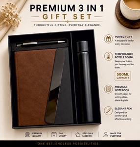 ชุดของขวัญพรีเมียม 3-in-1 สมุด ปากกา แก้วน้ำ กล่องของขวัญธุรกิจ ของขวัญสำนักงานทันสมัย พิมพ์ลายส่วนตัวได้ - Product Image 1
