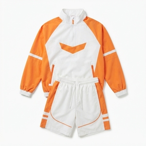 Ensemble de survêtement personnalisé pour hommes, veste légère à fermeture éclair intégrale et short, couleur unie ou color-block, vente en gros - Product Image 4