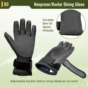 Gants de plongée AROPEC en néoprène Kevlar 3 mm, anti-abrasion, résistants aux coupures, avec velcro réglable pour la pêche sous-marine et les secours - Product Image 4