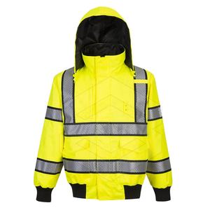 Hi Vis Safety Bomber para hombres impermeable, reflectante ANSI Clase 3 Chaqueta de lluvia de invierno con rompevientos con capucha desmontable - Product Image 1