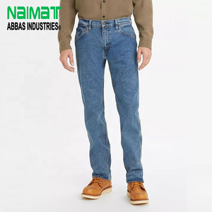 Jeans en denim bleu classique pour homme, coupe droite, coton doux, coupe décontractée, pantalon durable, vêtements de travail décontractés, pantalon tendance - Product Image 1