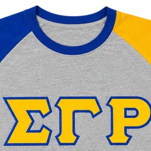 Chemise Premium à Manches Courtes Col Rond Gris Bleu Royal Or SGRho Opp Sleeve avec Motif Lettres Grecques Style Raglan Décontractée pour Fraternité - Product Image 4