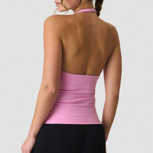 Débardeur de sport pour femme, personnalisé, sans dos, long, col en V profond, couleur unie, séchage rapide, coupe ajustée, haute qualité - Product Image 2