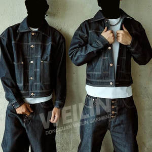 Custom Hip Hop Reversible Cotton Oversized Two Piece <b>Jacket</b> and Pant Set Raw Japanese Selvedge Denim - Product Image 3