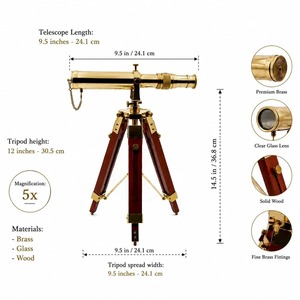 Telescopio Náutico Vintage de Latón Chapado en Oro con Trípode de Madera, 10 Pulgadas, Aumento 5X, Grabado Láser para Decoración del Hogar - Product Image 6