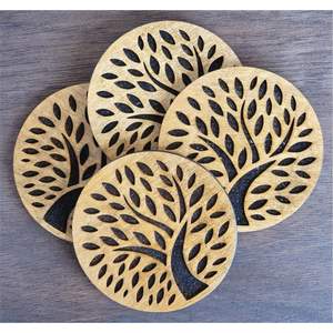Posavasos de Madera Cortados con Láser Personalizados al por Mayor, Juego de Posavasos Promocionales, Recuerdos, Posavasos Redondos Geométricos para Café - Product Image 6